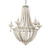 Silver And White Empire Six Light Metal and Beads Dimmable Chandelier