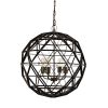Black Caged Four Light Metal Dimmable Chandelier