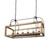 Natural And Black Candle Style Six Light Wood and Metal Dimmable Chandelier