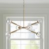 Gold Sputnik Six Light Metal and Glass Dimmable Chandelier With Clear Shades