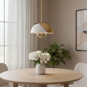 Brass And White Single Metal Dimmable Ceiling Light With White Shades
