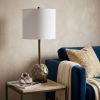 25" Gray Round Bedside Lamp With Drum Shade