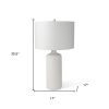 31" White Round Bedside Lamp With Drum Shade