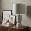 28" White Round Bedside Lamp With Drum Shade