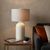 33" Cream Round Bedside Lamp With Drum Shade