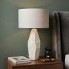 30" Cream Round Bedside Lamp With Drum Shade