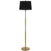 60" Antiqued Brass Metal Floor Lamp With Black Fabric Drum Shade