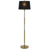 60" Antiqued Brass Metal Floor Lamp With Black Fabric Drum Shade