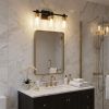 19" Black And Gold Metal and Glass Three Light Bath Bar Vanity Light