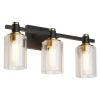 19" Black And Gold Metal and Glass Three Light Bath Bar Vanity Light