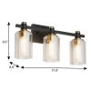 19" Black And Gold Metal and Glass Three Light Bath Bar Vanity Light