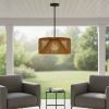 Natural And Black Rattan String And Metal LED Dimmable Outdoor Hanging Pendent Light