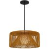 Natural And Black Rattan String And Metal LED Dimmable Outdoor Hanging Pendent Light
