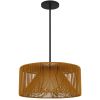 Natural And Black Rattan String And Metal LED Dimmable Outdoor Hanging Pendent Light