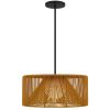 Natural And Black Rattan String And Metal LED Dimmable Outdoor Hanging Pendent Light