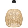 Natural And Black Rattan And Metal LED Dimmable Barrel Outdoor Hanging Pendent Light