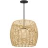 Natural And Black Rattan And Metal LED Dimmable Barrel Outdoor Hanging Pendent Light