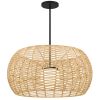 Natural And Black Rattan And Metal LED Dimmable Outdoor Hanging Pendent Light