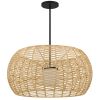 Natural And Black Rattan And Metal LED Dimmable Outdoor Hanging Pendent Light