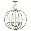 Brass Six Light Metal Dimmable Chandelier With Shades