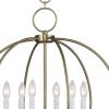 Brass Six Light Metal Dimmable Chandelier With Shades