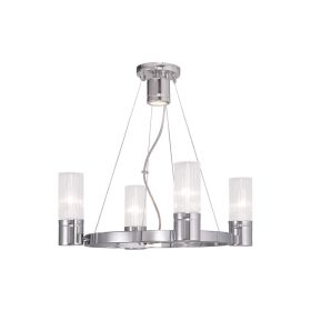 Silver And Clear Four Light Metal Dimmable Chandelier With Shades