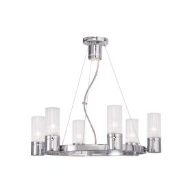 Silver And Clear Six Light Metal Dimmable Chandelier With Shades