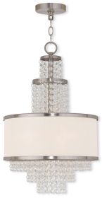 Nickel Clear And Off White Three Light Metal Dimmable Chandelier With Shades