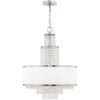 Nickel Clear And Off White Five Light Metal Dimmable Chandelier With Shades