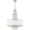 Nickel Clear And Off White Five Light Metal Dimmable Chandelier With Shades