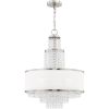 Nickel Clear And Off White Five Light Metal Dimmable Chandelier With Shades