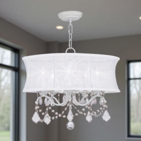 White Five Light Dimmable Chandelier With Shades