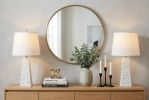 Set of Two 21" White Geometric Table Lamps With Empire Shades