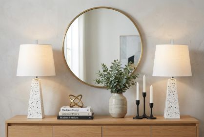 Set of Two 21" White Geometric Table Lamps With Empire Shades