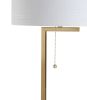 25" Brass And White Round Table Lamp With Drum Shade