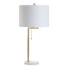 25" Brass And White Round Table Lamp With Drum Shade