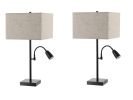 Set of Two 26" Antiqued Bronze Swing Arm Table Lamps With Square Shades