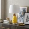23" Yellow Gold And Clear Ceramic And Acrylic Pineapple Table Lamp With Globe Shade