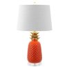 23" Orange Gold And Clear Ceramic And Acrylic Pineapple Table Lamp With Drum Shade