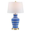 29" Blue Gold And Beige Urn Bedside Lamp With Empire Shade