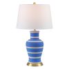 29" Blue Gold And Beige Urn Bedside Lamp With Empire Shade