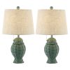 Set of Two 21" Green Urn Bedside Lamps With Empire Shades