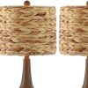 Set of Two 21" Dark Brown Gourd Bedside Lamps With Drum Shades