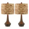 Set of Two 21" Dark Brown Gourd Bedside Lamps With Drum Shades