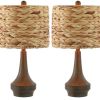 Set of Two 21" Dark Brown Gourd Bedside Lamps With Drum Shades