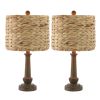 Set of Two 21" Dark Brown Bedside Lamps With Drum Shades