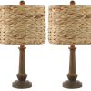 Set of Two 21" Dark Brown Bedside Lamps With Drum Shades