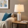 23" White And Gold Bedside Lamp With Empire Shade