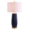 29" Navy Blue And Gold Table Lamp With Drum Shade
