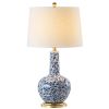 30" Blue White And Gold Gourd Table Lamp With Drum Shade